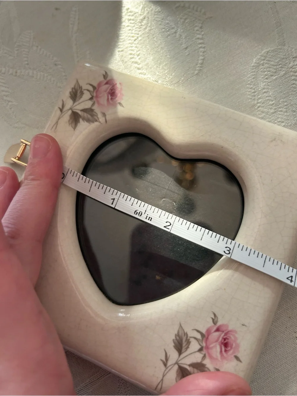 Vintage white pink ceramic rose heart shaped picture frame coquette